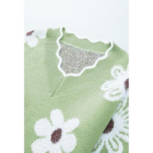 Women's Oversized V Neck Fuzzy Sweaters Light Green Loose Long Sleeve Top - Picture 7 of 9